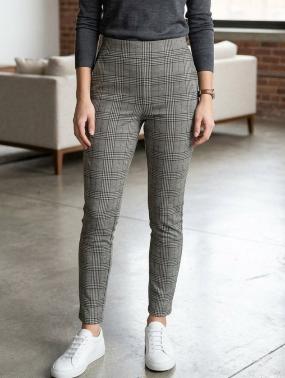 Apt. 9 Charcoal Black Tan Pull On Waist Skinny Stretch Dress Pants S